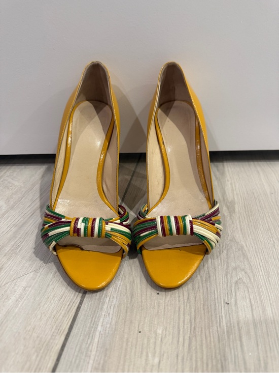 Dolce & Gabbana Shoes - Dolce & Gabbana Yellow Peep-Toe Heels with Multicolor Knot Detail